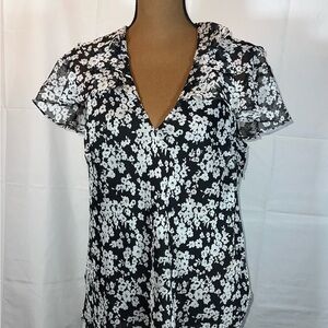 Lauren Ralph Lauren Black and White Floral Blouse Whimsigoth Vintage Y2K